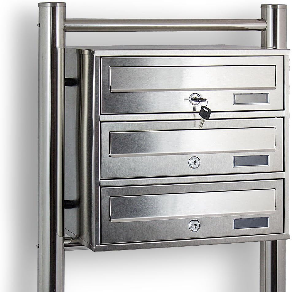 Bituxx Edelstahl Stand-Briefkastenanlage Postkasten Letterbox Mailbox mit 3 Fächer, 3 Fächer