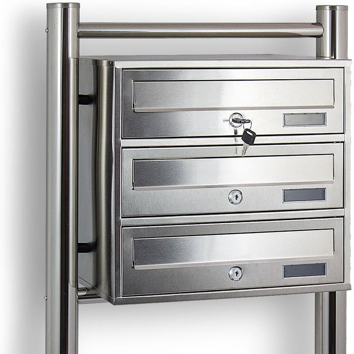 Bituxx Edelstahl Stand-Briefkastenanlage Postkasten Letterbox Mailbox mit 3 Fächer, 3 Fächer