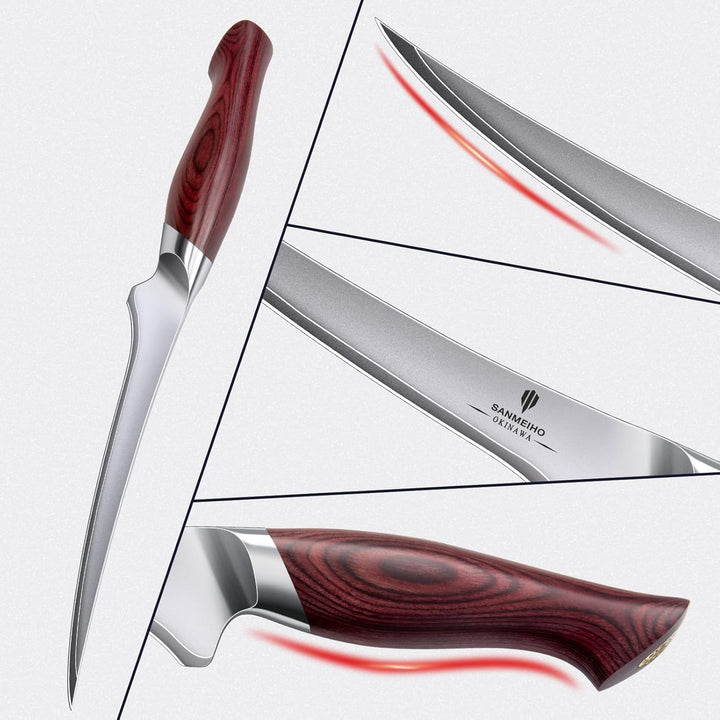 Filetiermesser 18 cm, Scharfes Ausbeinmesser für Fleisch, Japanischem 10Cr15Mov-Superhartstahl, Prof