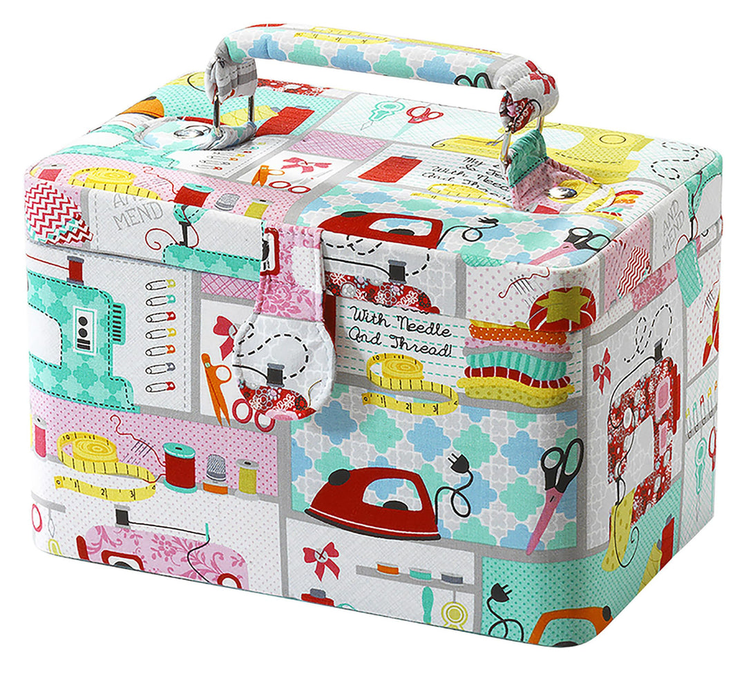Kobolo Nähkästchen Nähkorb Nähkörbchen Nähkasten - Textil - pink mint bunt - 25x17x18 cm