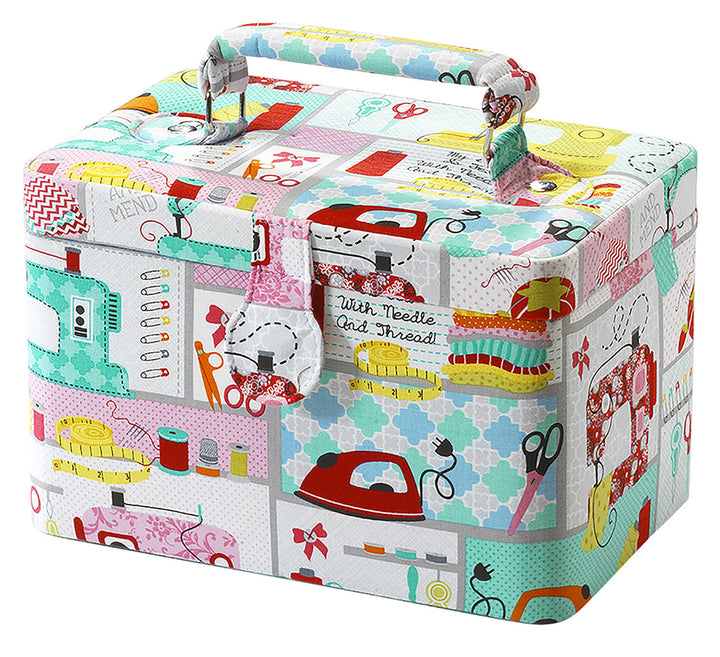 Kobolo Nähkästchen Nähkorb Nähkörbchen Nähkasten - Textil - pink mint bunt - 25x17x18 cm