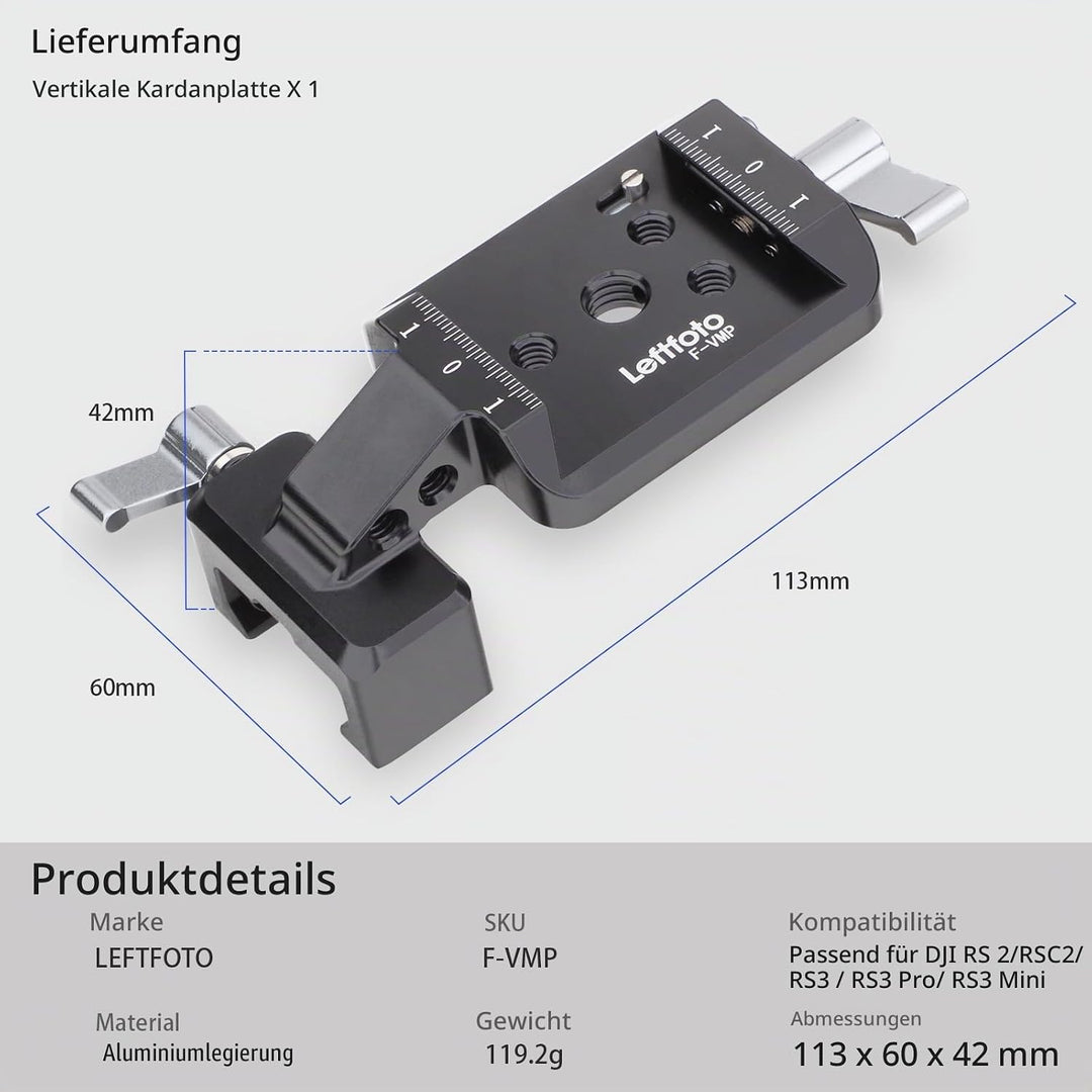LEFTFOTO Vertikale Halterung Kardanplatte,Vertikale Halterung für DJI Gimbal,Gimbal Clamp für DJI RS