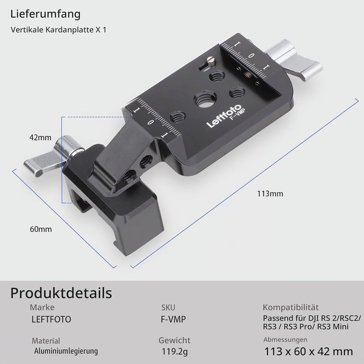 LEFTFOTO Vertikale Halterung Kardanplatte,Vertikale Halterung für DJI Gimbal,Gimbal Clamp für DJI RS