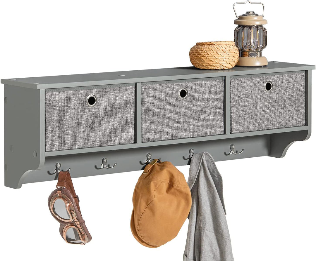 SoBuy FRG282-HG Wandgarderobe Flurgarderobe Kleiderhaken Hängeregal mit 3 Körben und 5 Haken Gardero
