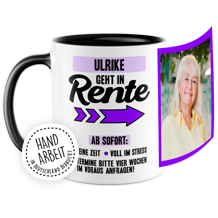 Rente Tasse personalisiert Ruhestand Kaffeetasse Rentnerin Geschenk anpassbar Kollegin Geschenkidee