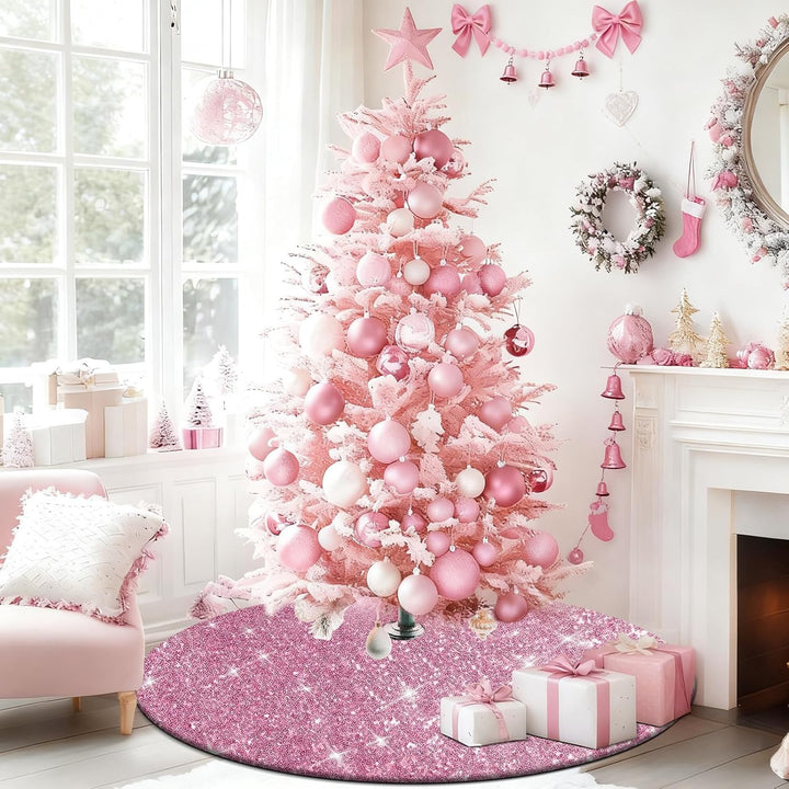 Weihnachtsbaum Decke Rosa,122 cm Pink Weihnachtsbaum Rock Rund, Tannenbaum Decke mit Doppellagigen P