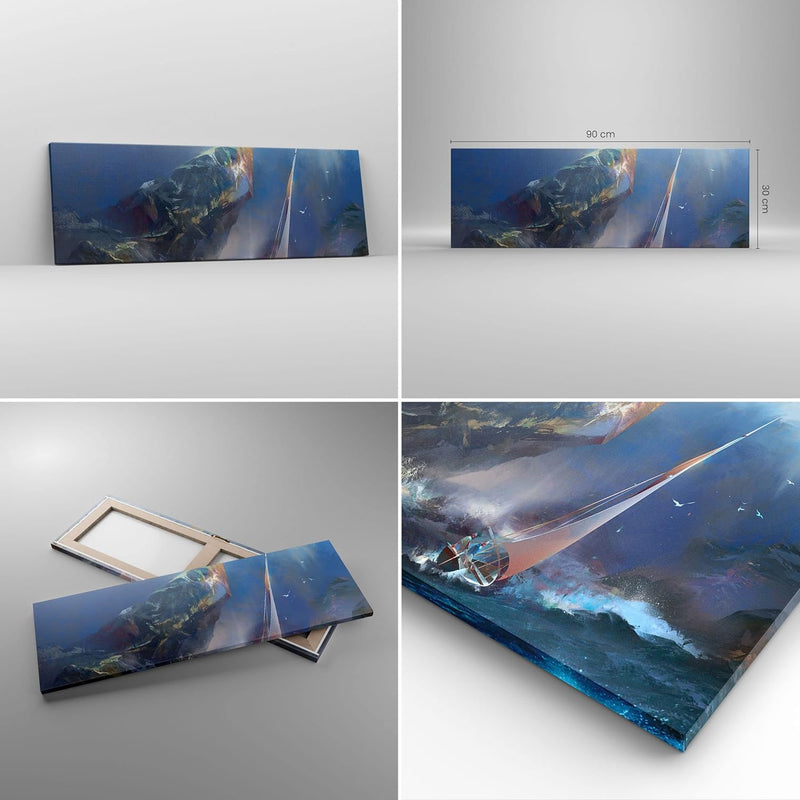 Panorama Bilder auf Leinwand Meer Segelboot Leinwandbild mit Rahmen 90x30cm Wandbilder Dekoration Wo