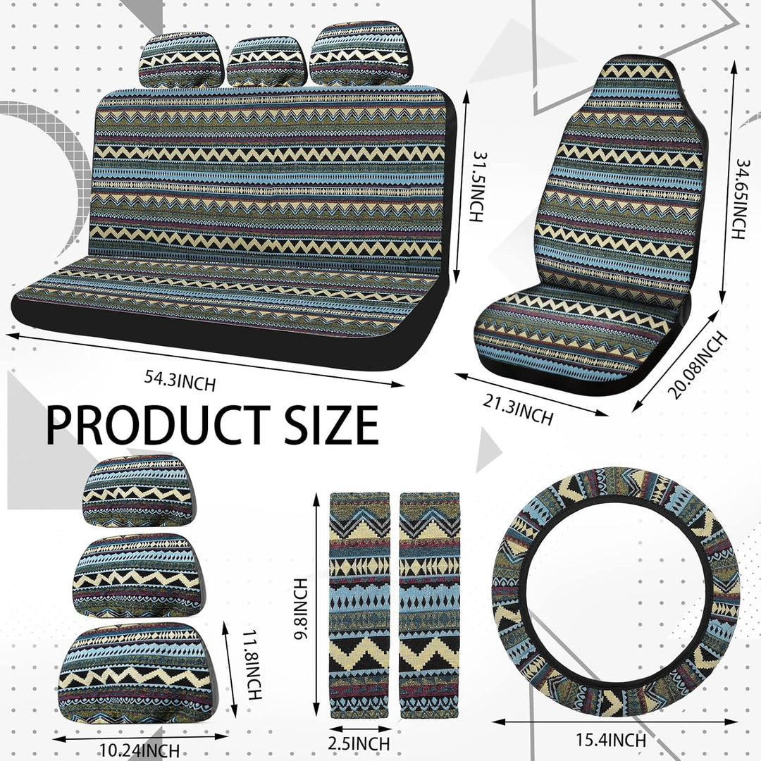 Frienda Baja Autositzbezüge, komplettes Set, Mehrfarbig, gestreift, Boho-Druck, Lenkradbezug, Sicher