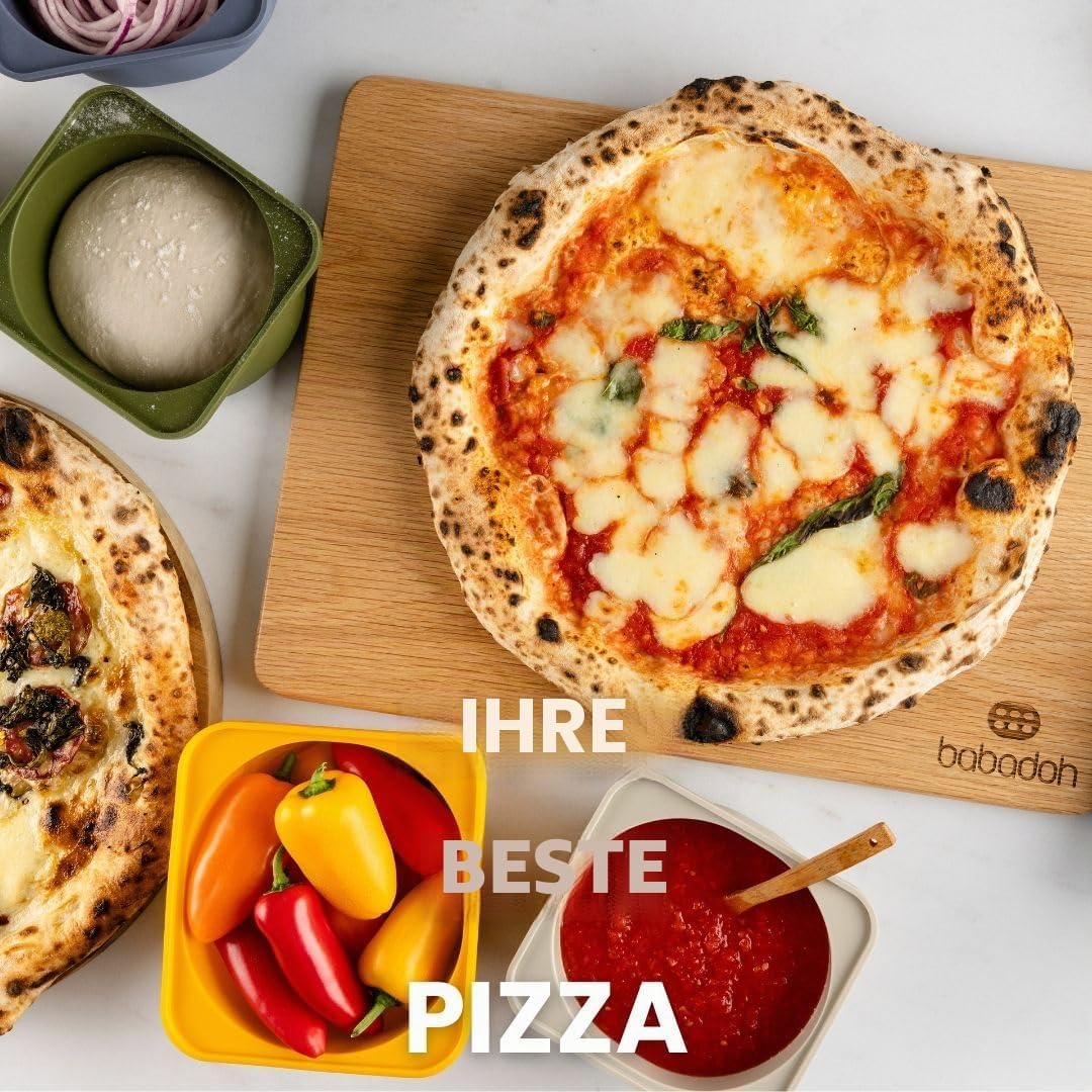 Babadoh Pizzateig-Proofing Silikonbehälter mit Deckel, Pizza-Zubehör, mehrfarbig, Blau (2 Teig, 2 Ra