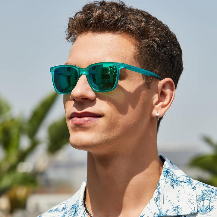 CARFIA Polarisierte Herren Sonnenbrille mit Rechteckig Acetatrahmen, 100% UV-Schutz Sportliche Sonne