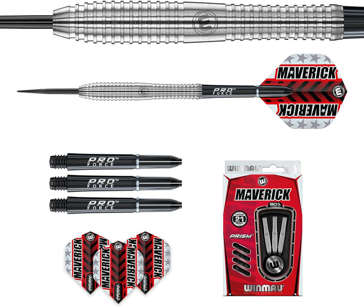 WINMAU Maverick 21 Gramm Profi Stahlspitze Wolfram Dartpfeile mit Flüge und Stiele (Wellen)