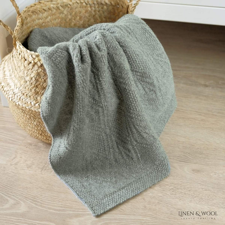 Linen & Cotton Babydecke Gestrickt Lilou Jungen Mädchen -100% Reine Neuseeland Wolle, Grau (85 x 100