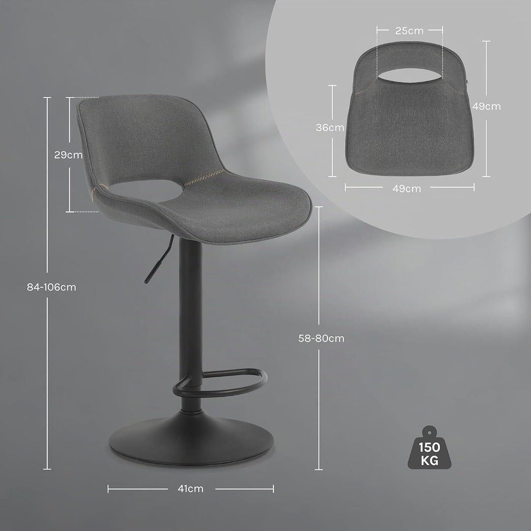 WOLTU Barhocker 2er Set, höhenverstellbar, mit Rückenlehne, Leinen, Grau | Barstuhl mit Fussstütze,