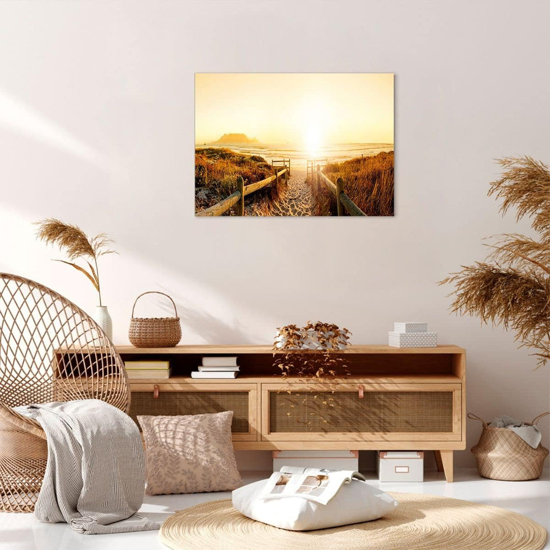 Bilder auf Leinwand Sonnenaufgang Welle Insel Meer Leinwandbild 70x50cm Wandbilder Dekoration Wohnzi