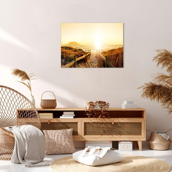 Bilder auf Leinwand Sonnenaufgang Welle Insel Meer Leinwandbild 70x50cm Wandbilder Dekoration Wohnzi