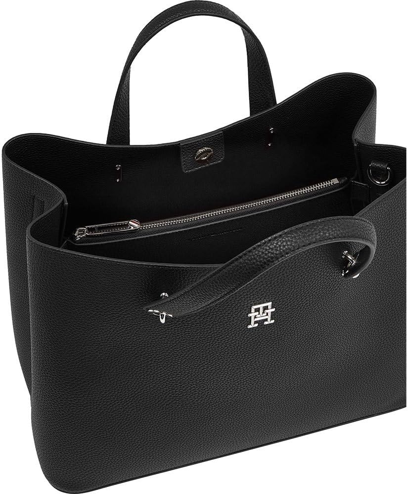 Tommy Hilfiger Damen Th Emblem Umhängetasche Schulranzen Schwarz, Schwarz