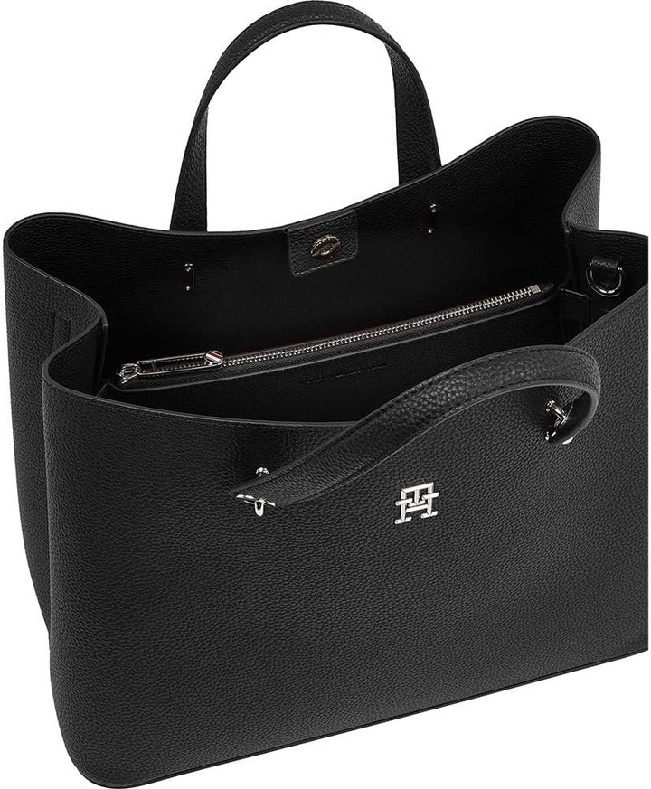 Tommy Hilfiger Damen Th Emblem Umhängetasche Schulranzen Schwarz, Schwarz