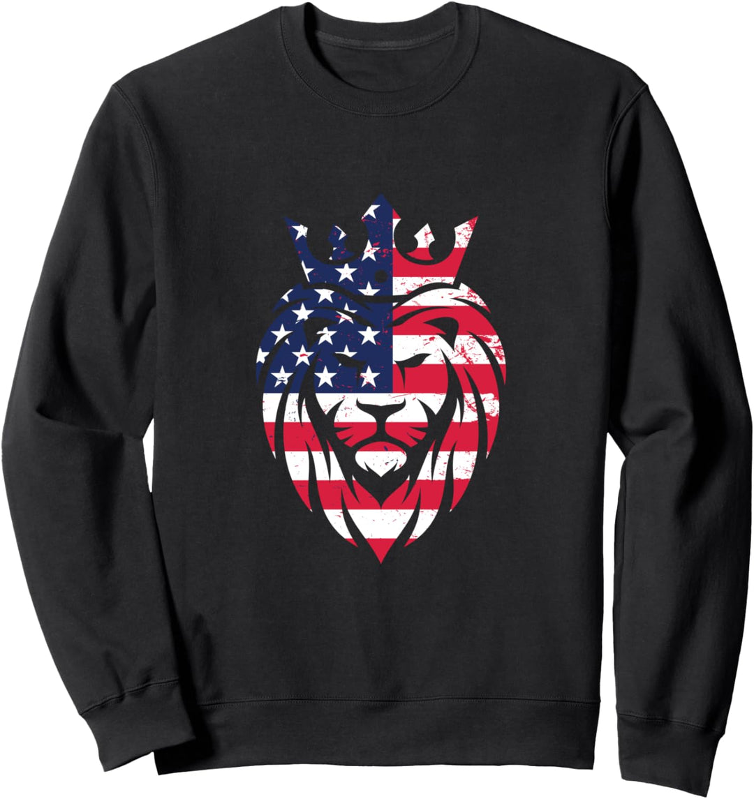 Cool The King Lion Wild & Brave mit USA-Flagge Grafikdesign Sweatshirt