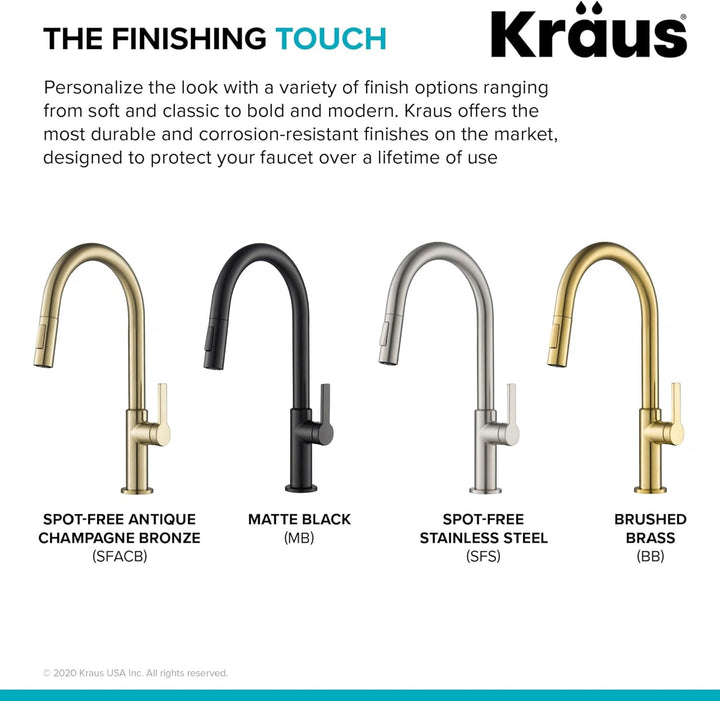 Kraus KPF-2820SFS Oletto Einhandgriff ausziehbare Küchenarmatur 43,2 cm Spotfrei Edelstahl 17 Inch F