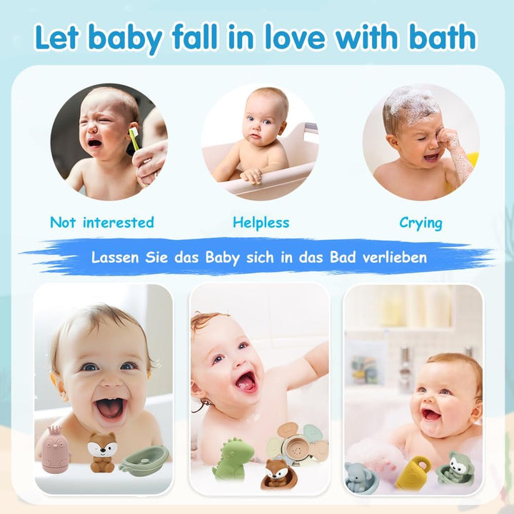 16 Stück Badewannenspielzeug, Baby Badespielzeug Silikon Wasserspielzeug Kinder mit Spritztiere Fing