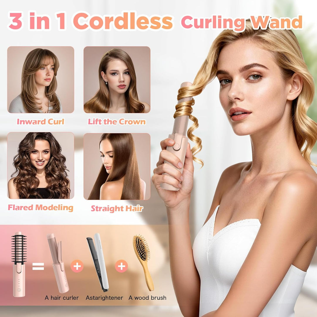 Schnurloser Lockenstab 32mm, Curling Iron mit 4 Temperaturen Tragbare Reise, 7000 mAh USB-aufladbare