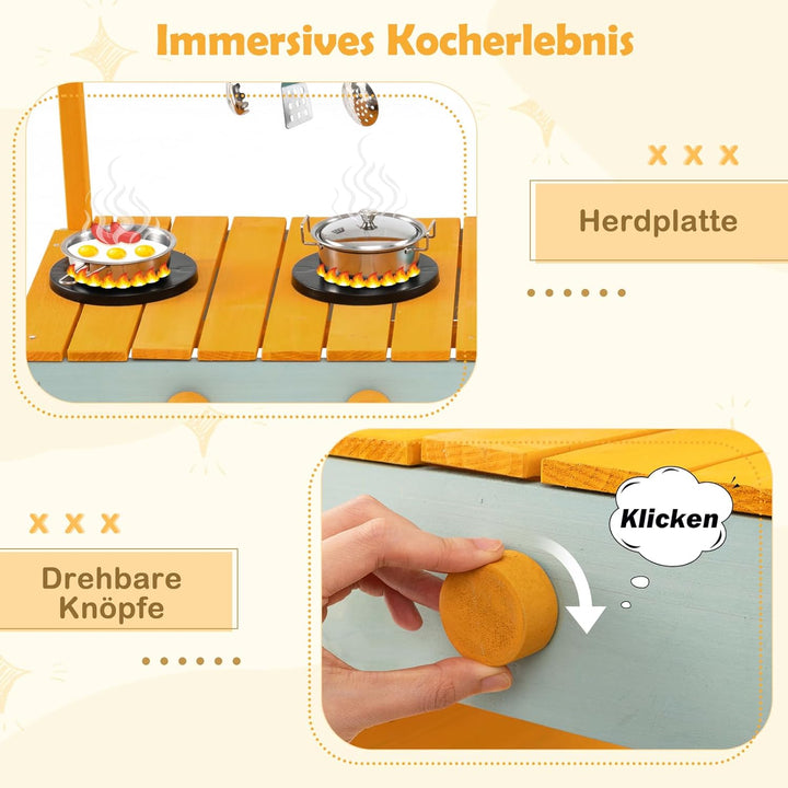 DREAMADE Matschküche Kinder Outdoor, Kinderküche Tannenholz mit Pflanzkasten & Rankgitter, Spielküch