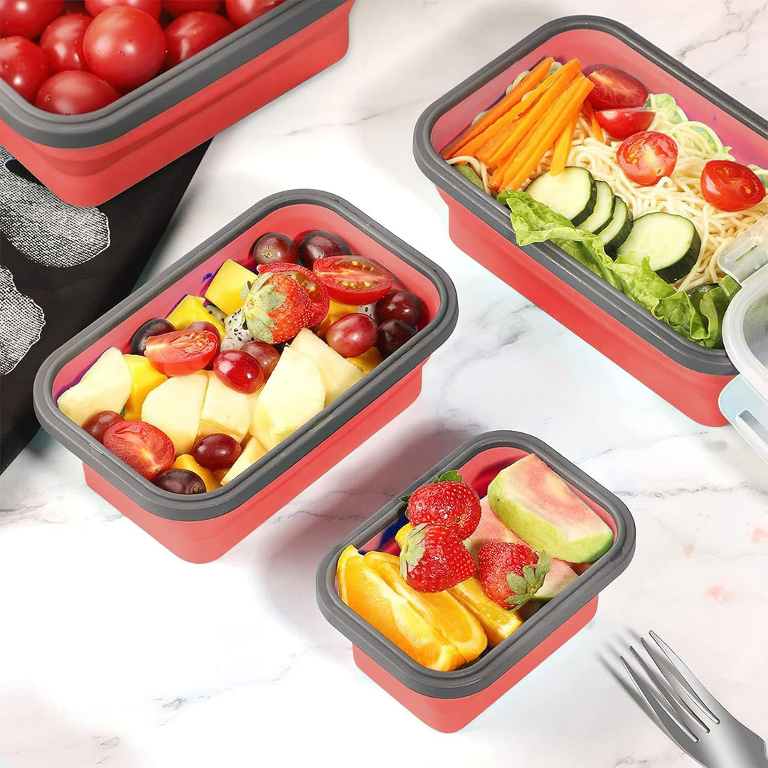 Zusammenklappbarer Aufbewahrungsbehälter aus Silikon mit Deckel, tragbarer Bento-Box zum Platzsparen