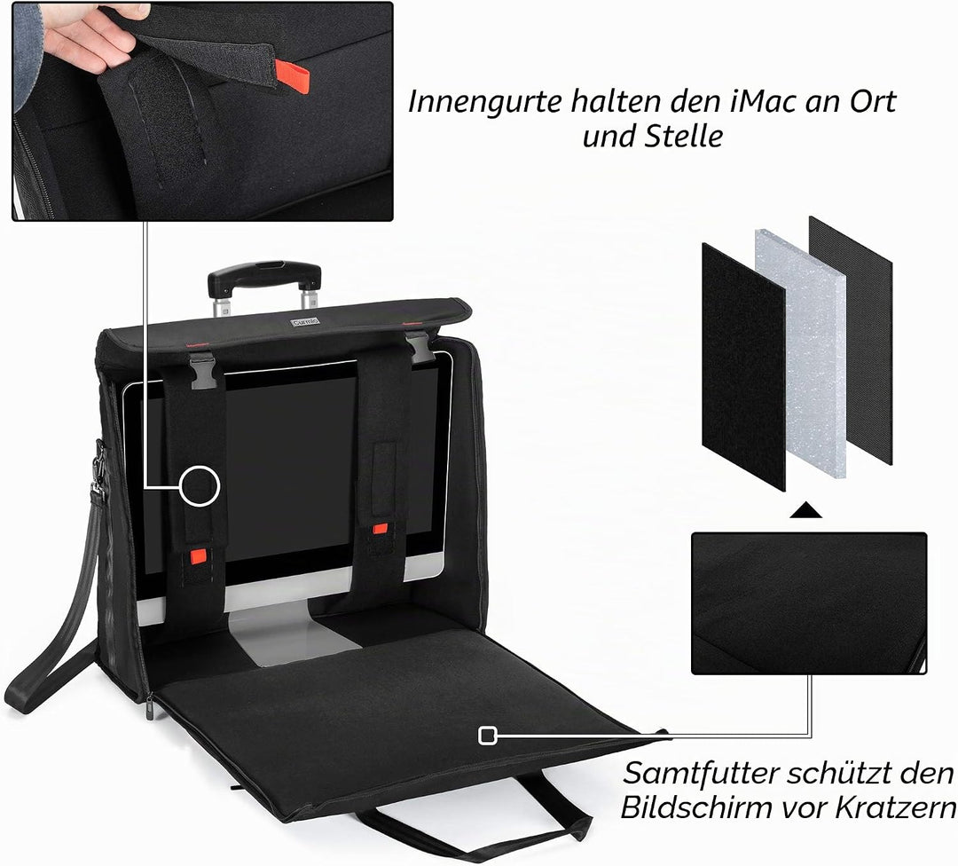 CURMIO Tragetasche kompatibel mit Apple iMac 27" mit Abnehmbarem Trolley, 27 Zoll Desktop Computer R