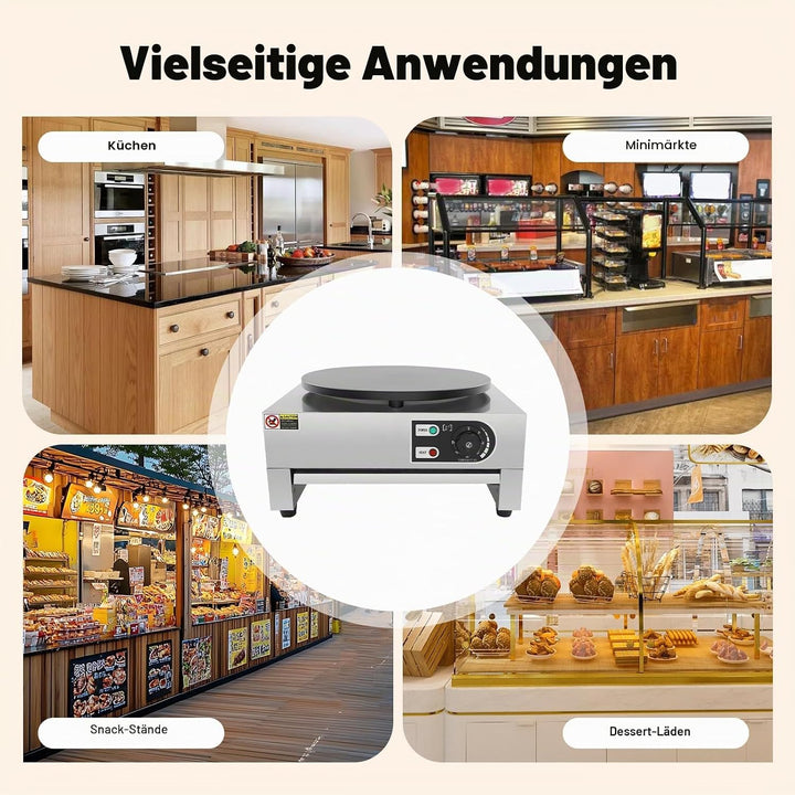 40cm Profi-Crepesmaker 3000W mit ausziehbarer Bratschublade &amp; Antihaftbeschichtung – Edelstahl-Crepe