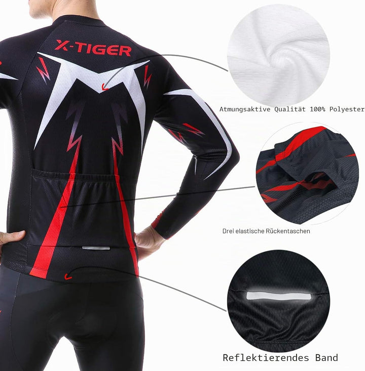 X-TIGER Herren Langarm Radtrikot Set Winter Radsportanzüge mit 5D Gel Gepolsterten Trägerhosen Herbs