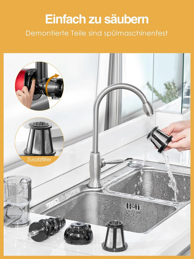 Slow Juicer Entsafter, HOUSNAT Entsafter Gemüse und Obst, Profi Entsafter mit Ruhigem Motor │Umkehrf