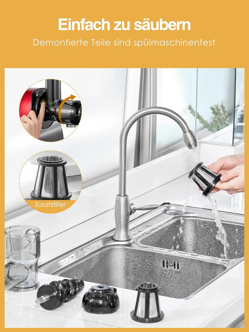 Slow Juicer Entsafter, HOUSNAT Entsafter Gemüse und Obst, Profi Entsafter mit Ruhigem Motor │Umkehrf