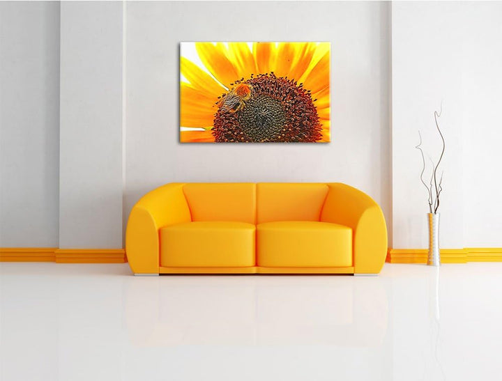 Biene auf Sonnenblume Deluxe Format: 100x70 cm auf Leinwand, XXL riesige Bilder fertig gerahmt mit K
