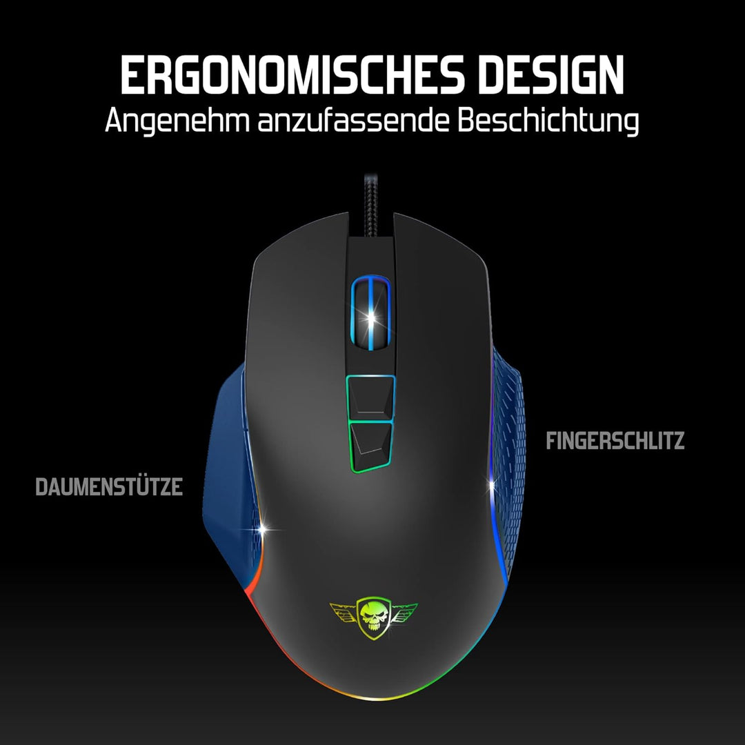 SPIRIT OF GAMER Pro M1, Gaming Maus Kabelgebunden, 7 Programmierbare Knöpfe, Optischer Sensor 8000 D
