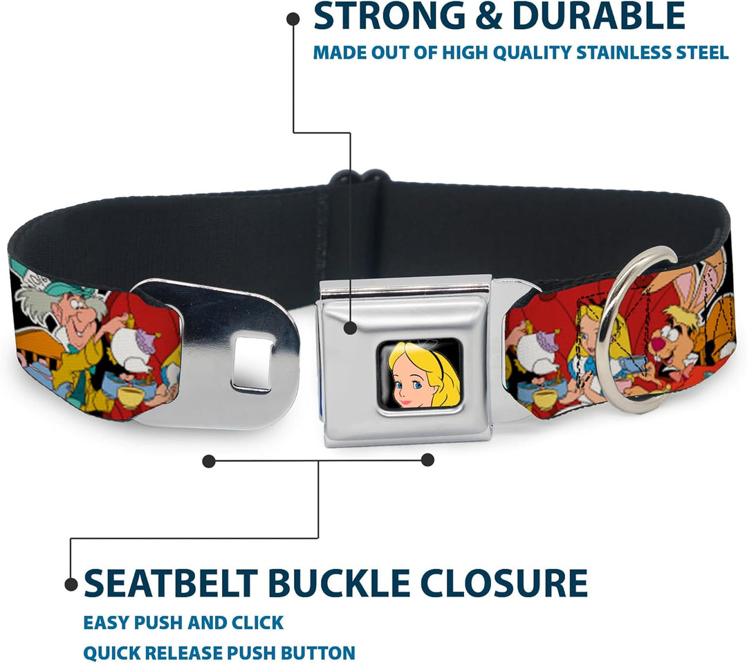 Buckle-Down Seatbelt Buckle Dog Collar - Alice's Encounters in Wonderland - 1" Wide - Fits 9-15" Nec