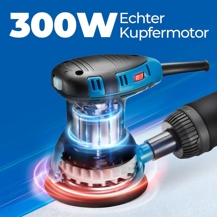 DongCheng Exzenterschleifer 300W, 125mm Schleifmaschine, 6 Geschwindigkeiten, 4,000-12,000 U/min mit