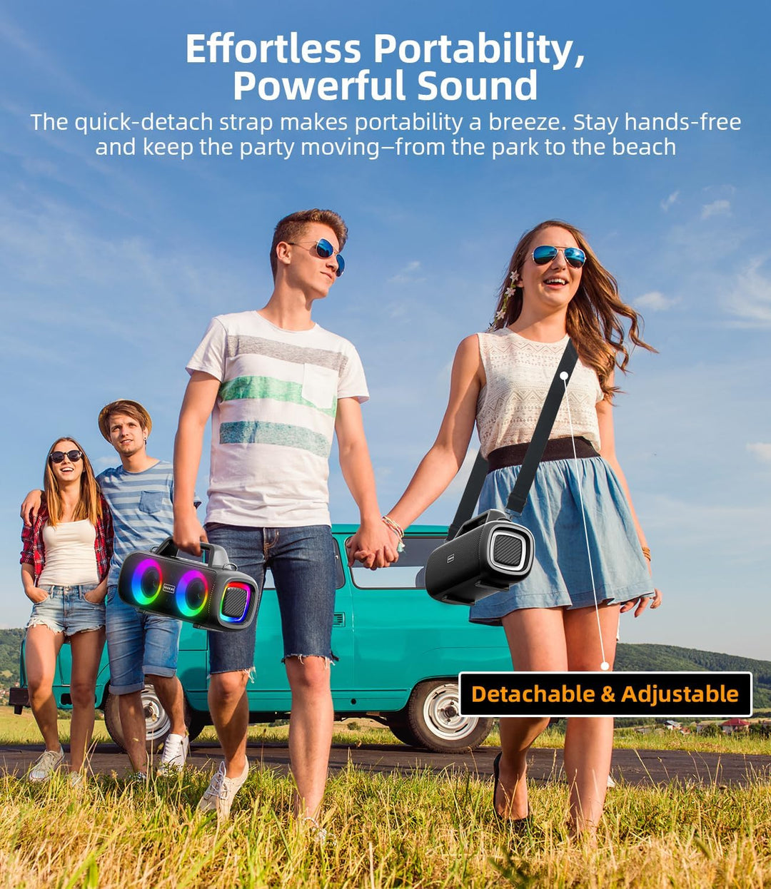 Portable Bluetooth Speaker Wireless,140W Peak Loud Sound with 2 Subwoofers & Bass Boost, IP65 Waterp
