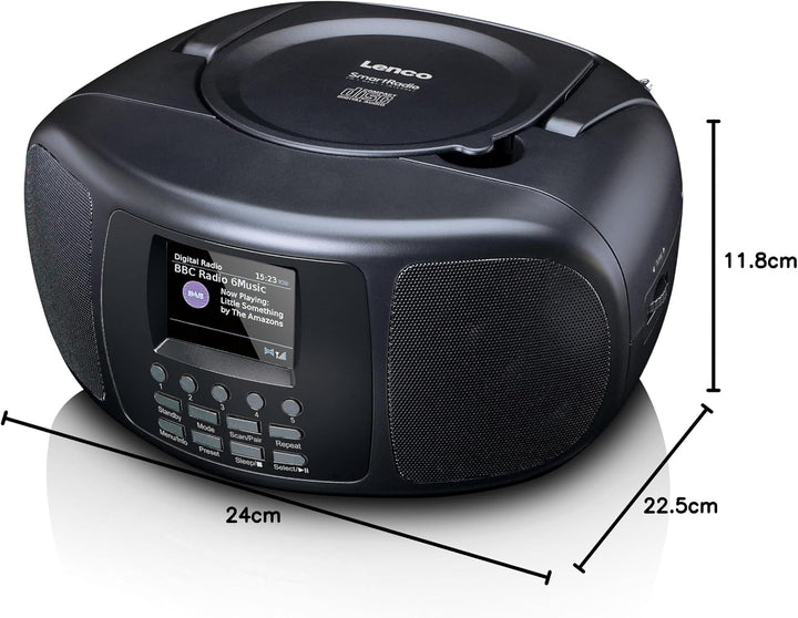Lenco SCD-6000BK Tragbares Internetradio mit DAB+/FM, Bluetooth, CD-Player und 2,4-Zoll TFT-LCD-Farb