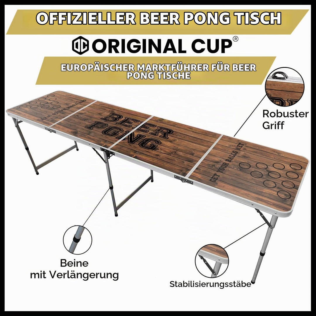 Beer Pong Original Cup® - Bierpong Tisch + 120 Becher + 6 Bälle - Zusammenklappbarer, transportabler