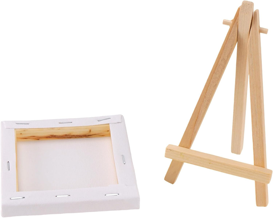Mini Leinwand mit Staffelei Set mit Pinsel und Farbpaletten, 10x10 cm 24-teilig Leinwand Zum Bemalen