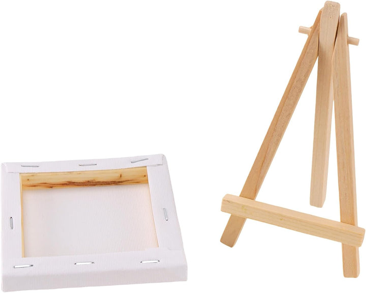 Mini Leinwand mit Staffelei Set mit Pinsel und Farbpaletten, 10x10 cm 24-teilig Leinwand Zum Bemalen