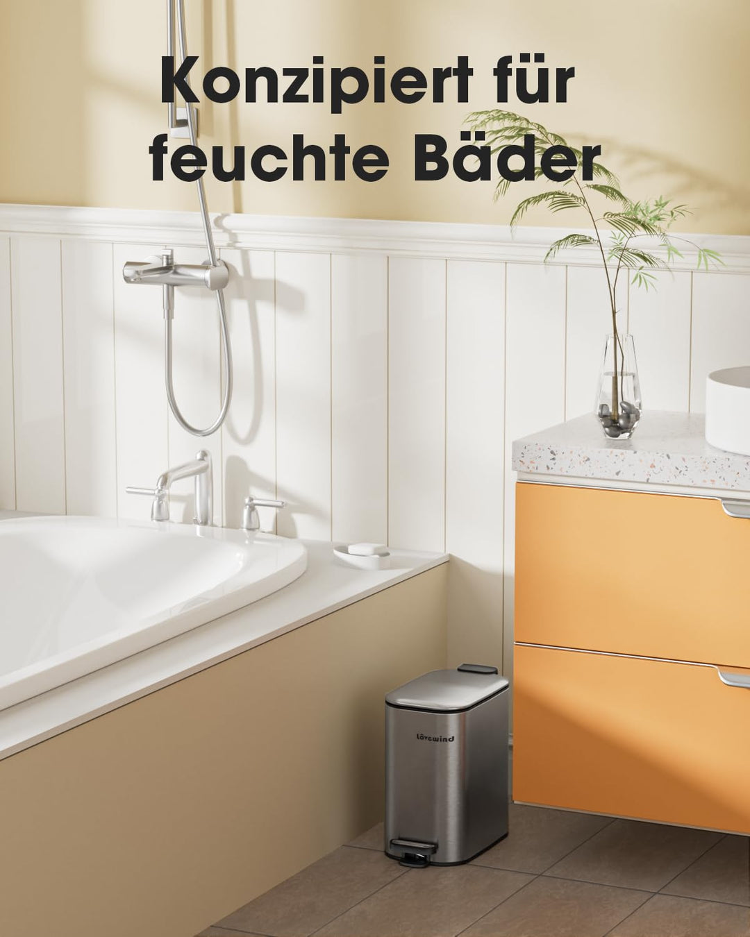 lovewind 6L Badezimmer Mülleimer, schmaler silberner Treteimer zum Platzsparen, kleiner Mülleimer fü