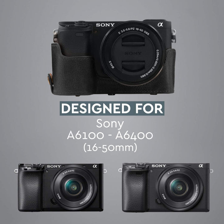 MegaGear MG1646 Ever Ready Kameratasche aus echtem Leder, kompatibel mit Sony Alpha A6100, A6400 (16