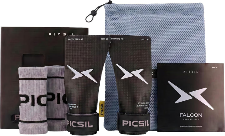PICSIL Falcon Grips Set, Carbonfaser Grips für Chalk | Grips-Set mit Handgelenkbandagen und Tasche.