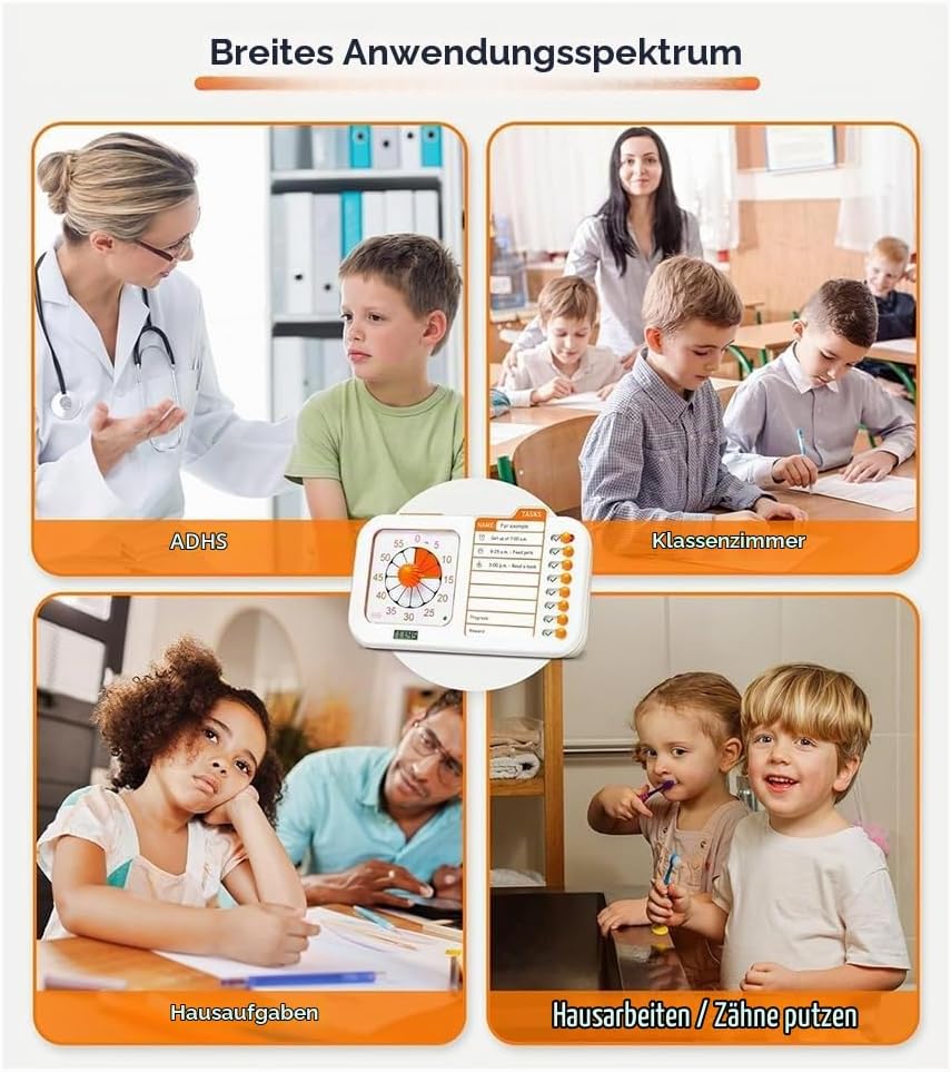 Visueller ADHS-Timer für Kinder und Erwachsene mit Planungstafel, Aufgabentimer, Aufgabentabelle und