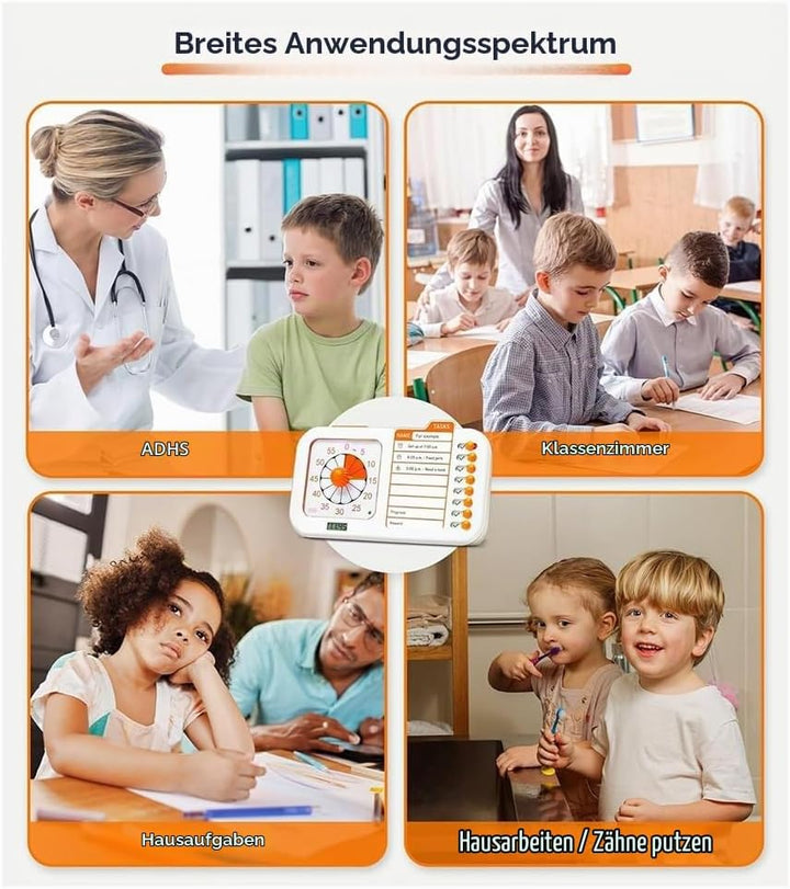 Visueller ADHS-Timer für Kinder und Erwachsene mit Planungstafel, Aufgabentimer, Aufgabentabelle und
