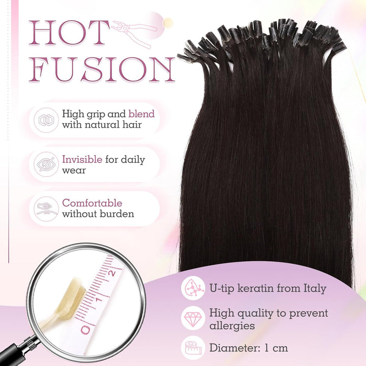 Elailite Extensions Echthaar Bondings Haarverlängerung Braun U-tip Keratin Haar Extension Glatt 25 S