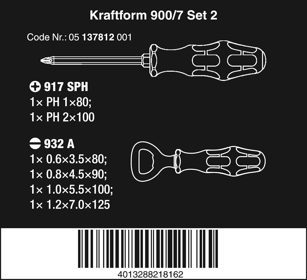 Wera '05137812001 Kraftform 900/7 Set 2 Schraubmeissel-Satz, 7-teilig