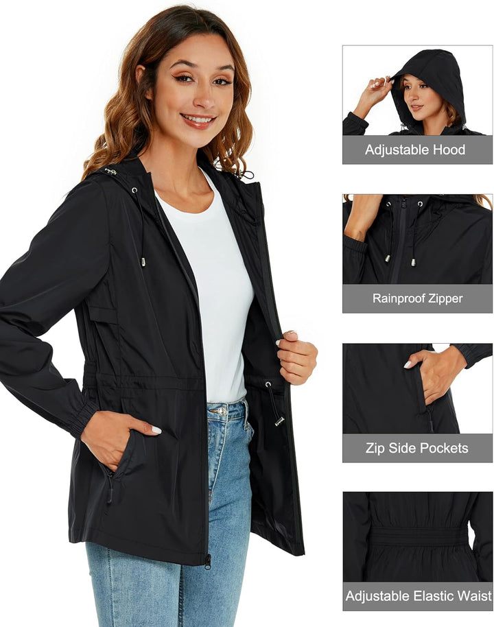 Rapbin Regenjacke Damen Wasserdicht Atmungsaktiv Leicht Outdoorjacke Windbreaker Packbare Regenmante