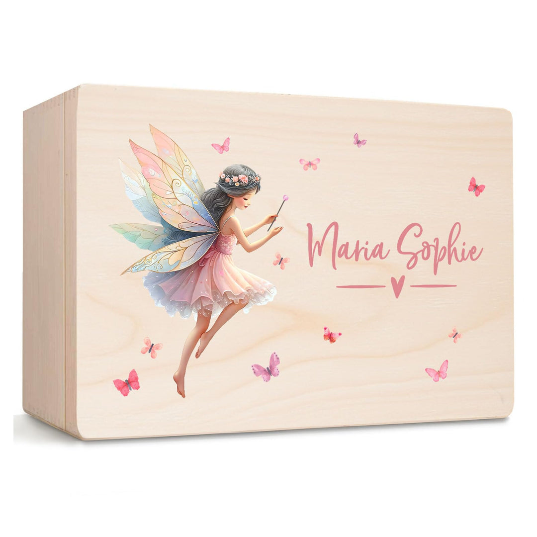 Little Deco Personalisierte Baby Erinnerungsbox mit Fee | M - 30 x 20 x 13 cm | Erinnerungskiste aus